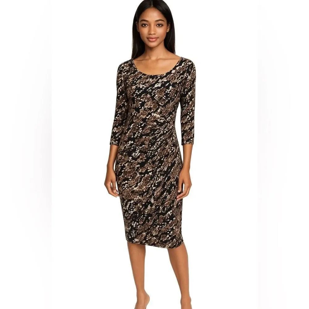 Dana Buchman Animal Print Bodycom Dress Brown Black SZ S